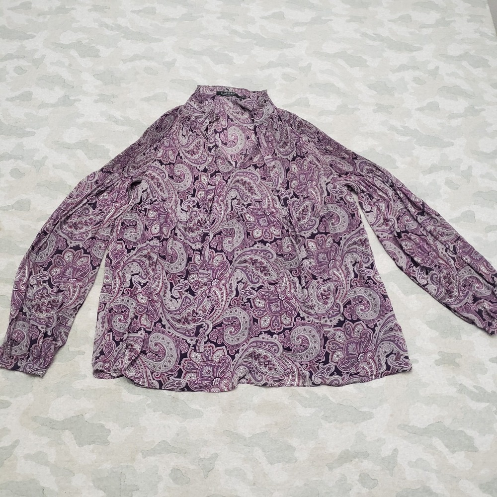 Lauren‎ Ralph Lauren Top Womens Large Purple Paisley Ballon Sleeve